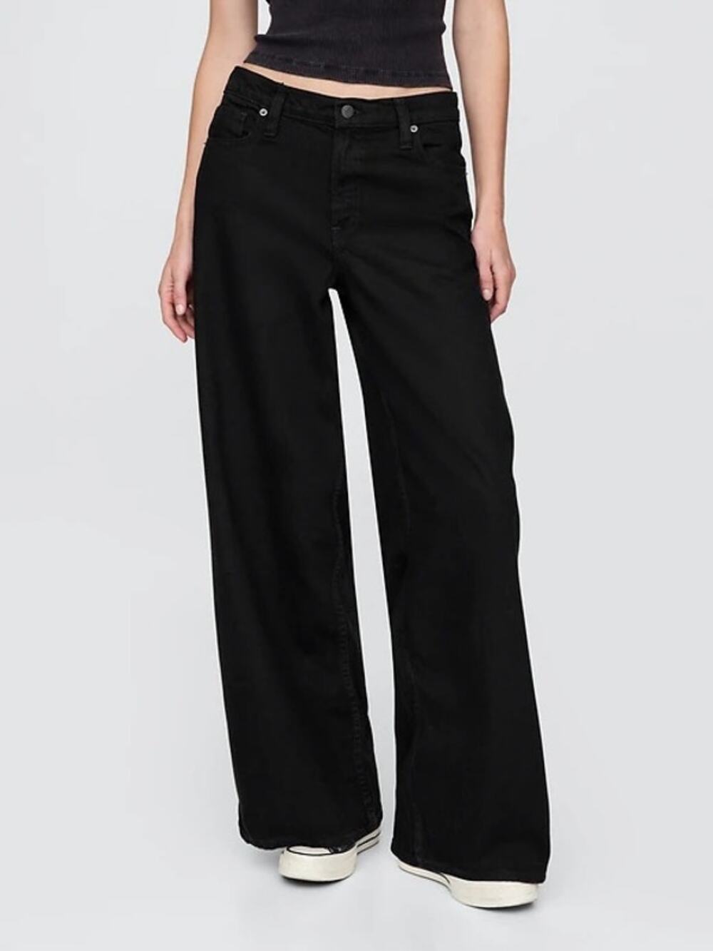 GAP Baggy Mid Rise Ultrasoft Denim Wide Leg Jeans Black Size 25